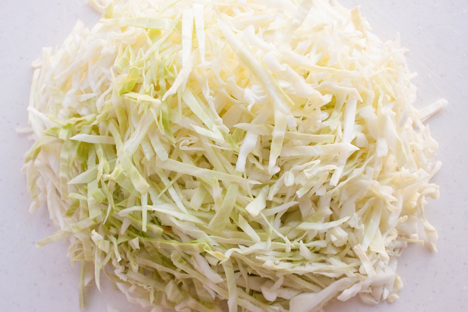 Shred the cabbage for the soup