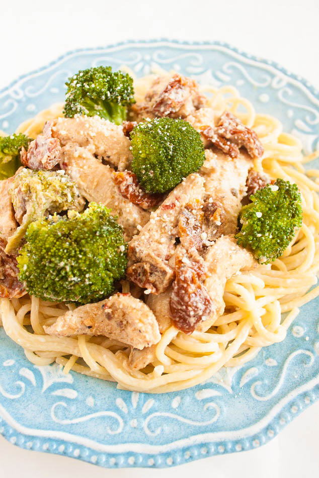 Chicken in a Creamy Sauce with Sun-dried Tomatoes and Brocolli