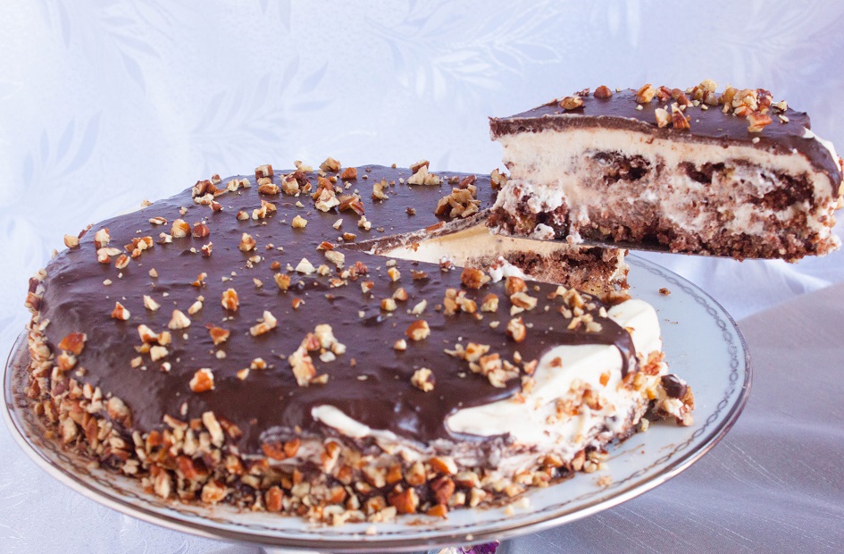 Chocolate Cake with Condensed milk Cream and Pecans