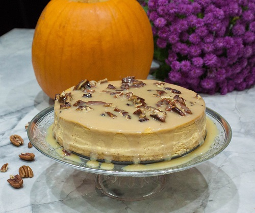 Delicious Pumpkin Cheesecake with Maple syrup and Pecans