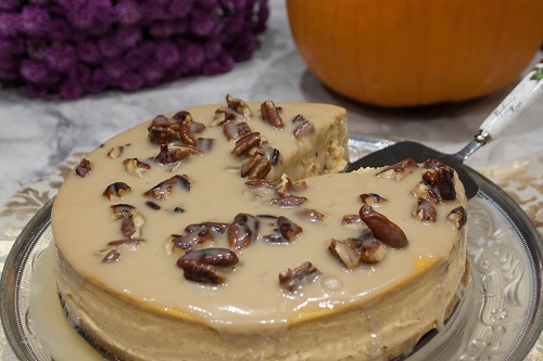 Pumpkin Cheesecake with Maple syrup and Pecans
