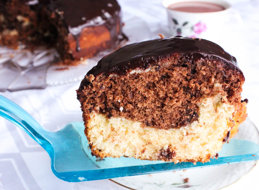 Moist and Delicious Marble Cake with Chocolate Ganache