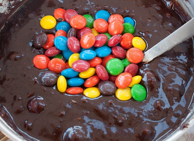 Fold M&M's into chocolate butter