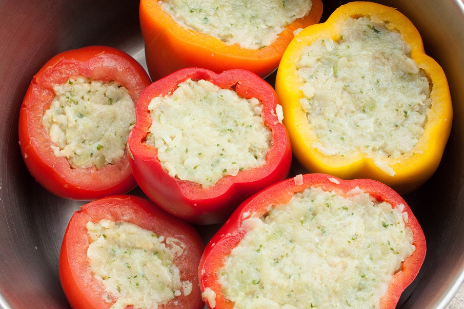 Chicken and Rice Stuffed Peppers and Tomatoes